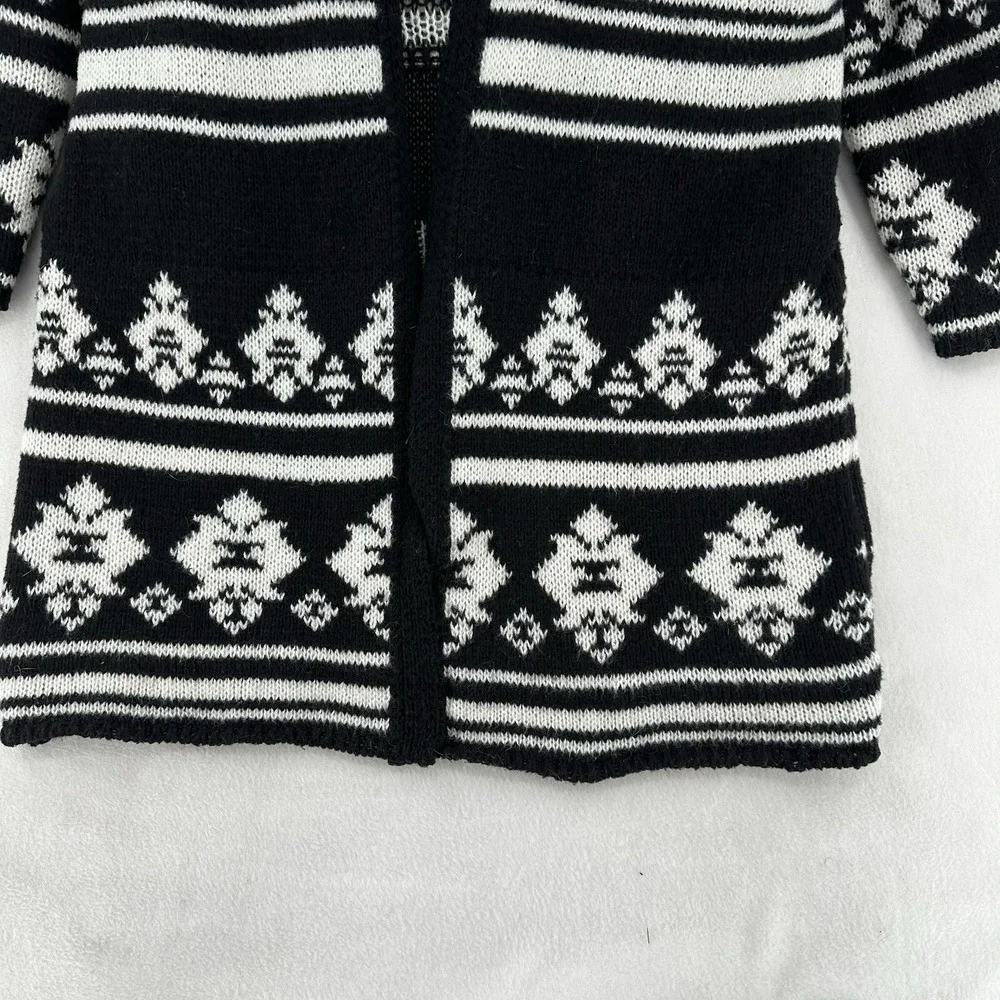 Knox Rose Women Sz M Black White Fair Isle Open Front Longline Cardigan Sweater